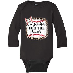 Im Just Here For The Snack Baseball Sister Baby Girl Baby Long Sleeve Bodysuit