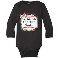 Im Just Here For The Snack Baseball Sister Baby Girl Baby Long Sleeve Bodysuit