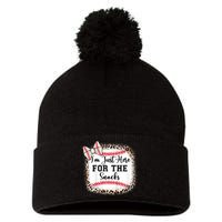 Im Just Here For The Snack Baseball Sister Baby Girl Pom Pom 12in Knit Beanie