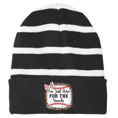 Im Just Here For The Snack Baseball Sister Baby Girl Striped Beanie with Solid Band