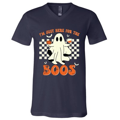 IM Just Here For The Boos Ghost Retro Groovy Halloween V-Neck T-Shirt