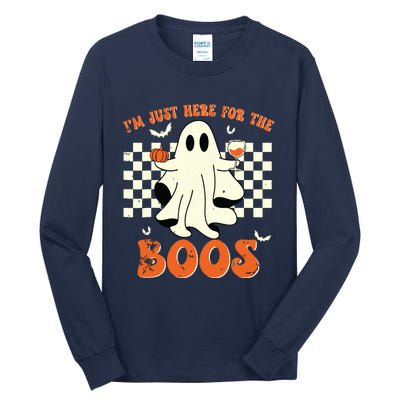 IM Just Here For The Boos Ghost Retro Groovy Halloween Tall Long Sleeve T-Shirt