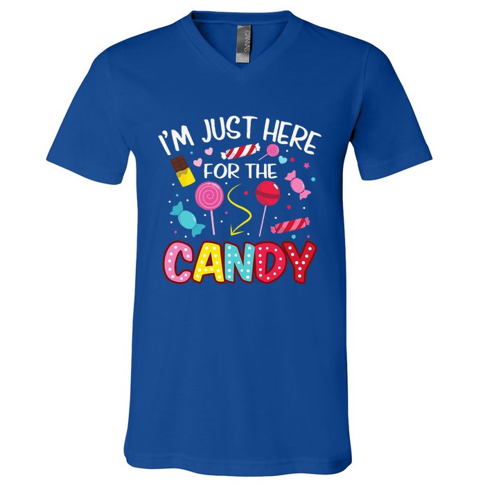 Im Just Here For The Candy Halloween Cute Lollipop Sweets V-Neck T-Shirt