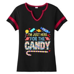 Im Just Here For The Candy Halloween Ladies Halftime Notch Neck Tee