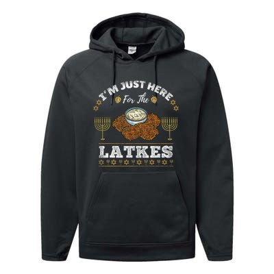 Im Just Here For The Latkes Chanukah Hanukkah  Performance Fleece Hoodie