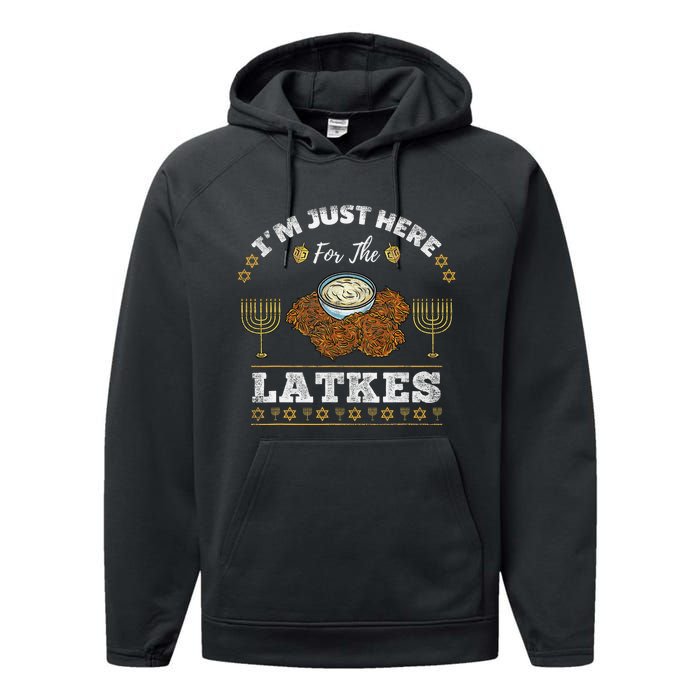 Im Just Here For The Latkes Chanukah Hanukkah  Performance Fleece Hoodie