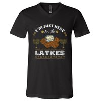 Im Just Here For The Latkes Chanukah Hanukkah  V-Neck T-Shirt