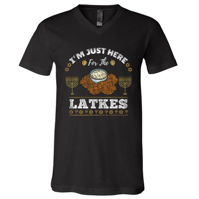 Im Just Here For The Latkes Chanukah Hanukkah  V-Neck T-Shirt