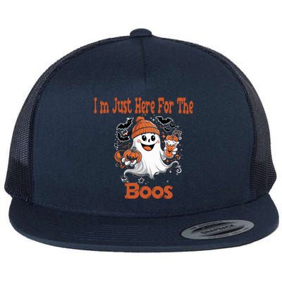 IM Just Here For The Boos Halloween Party Ghost Costume Flat Bill Trucker Hat