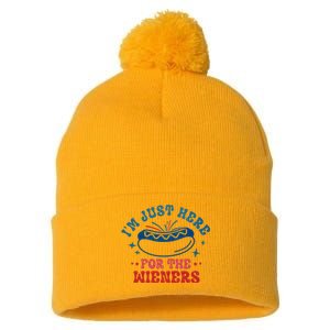 I'm Just Here For The Wieners 4th Of July Pom Pom 12in Knit Beanie