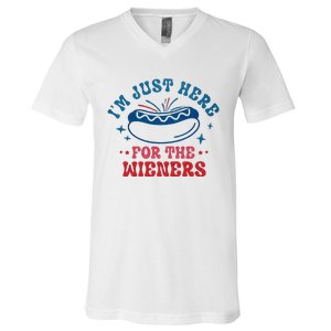 I'm Just Here For The Wieners 4th Of July V-Neck T-Shirt