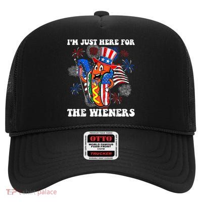 Im Just Here For The Wieners 4Th Of July Hot Dog High Crown Mesh Back Trucker Hat