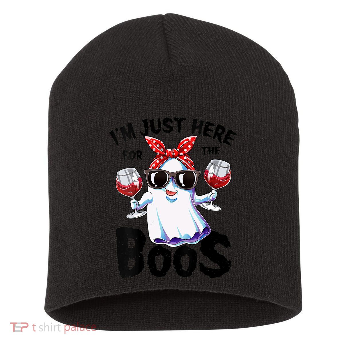 IM Just Here For The Boos Funny Halloween Ghost Cute Women Short Acrylic Beanie