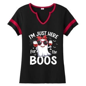 Im Just Here For The Boos Funny Halloween Ghost Wine Ladies Halftime Notch Neck Tee