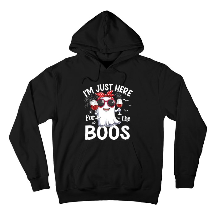 Im Just Here For The Boos Funny Halloween Ghost Wine Hoodie