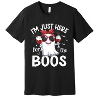 Im Just Here For The Boos Funny Halloween Ghost Wine Premium T-Shirt