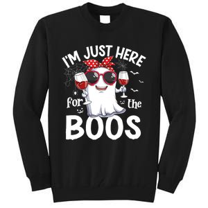 Im Just Here For The Boos Funny Halloween Ghost Wine Tall Sweatshirt