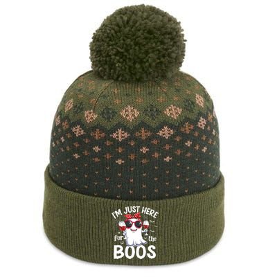 Im Just Here For The Boos Funny Halloween Ghost Wine The Baniff Cuffed Pom Beanie