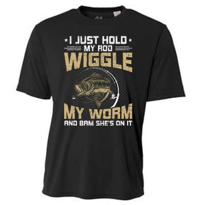 I Just Hold My Rod Wiggle My Worm Fly Fishing Cooling Performance Crew T-Shirt