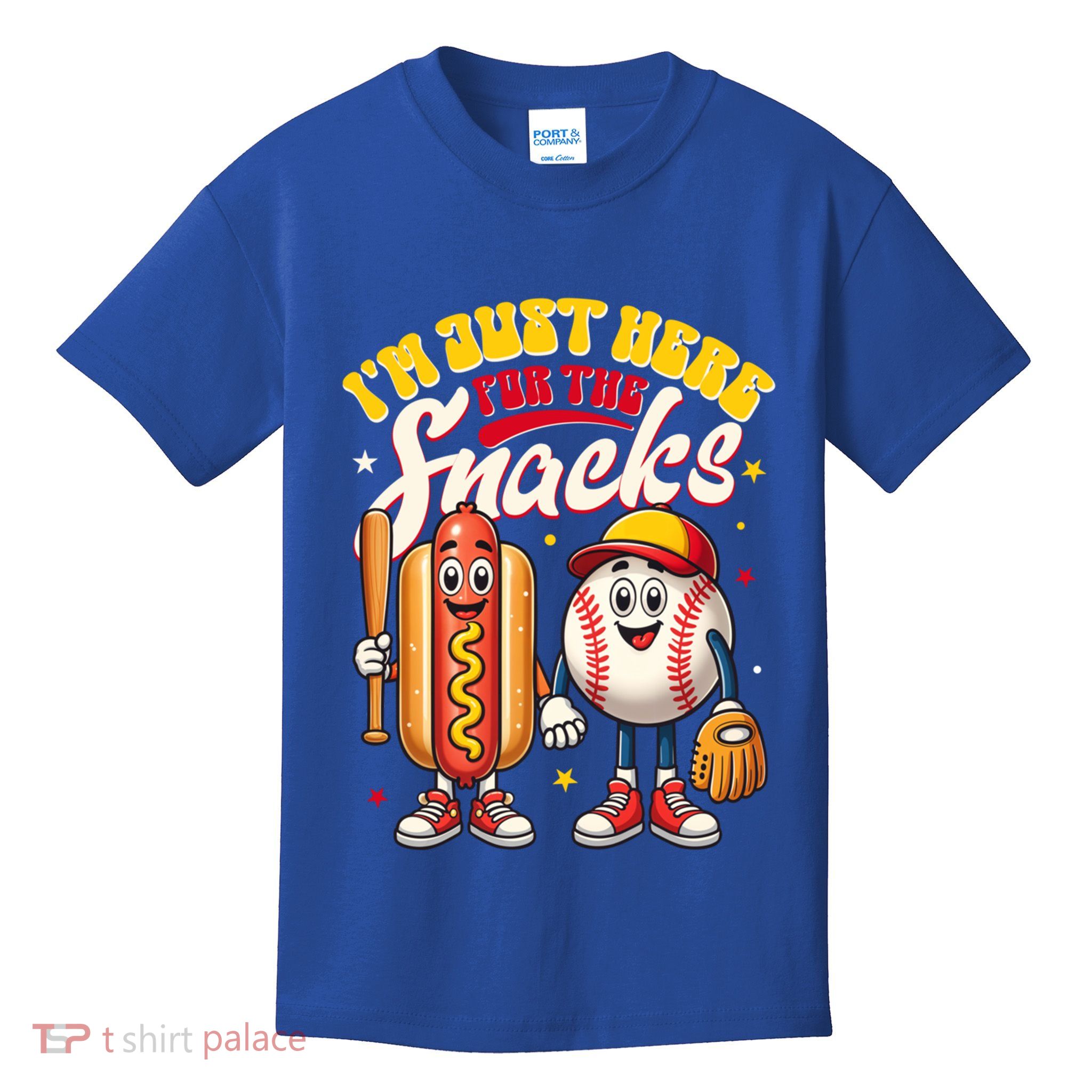 IM Just Here For The Snacks Groovy Baseball Hotdog Lover Gift Kids T-Shirt