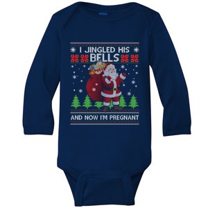 I Jingled His Bells And Now I'm Pregnant Ugly Xmas Sweater Gift Baby Long Sleeve Bodysuit