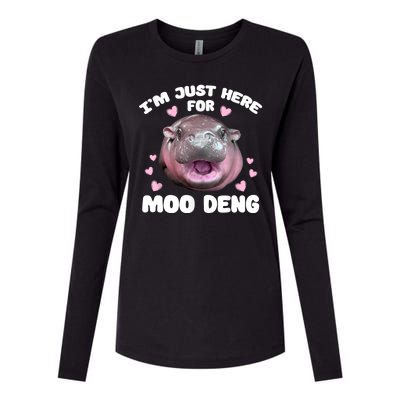 IM Just Here For The Moo Deng Womens Cotton Relaxed Long Sleeve T-Shirt