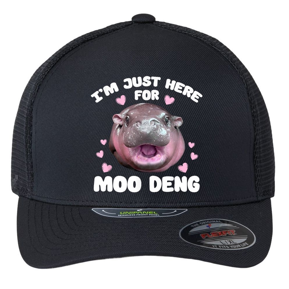 IM Just Here For The Moo Deng Flexfit Unipanel Trucker Cap