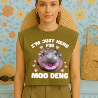 IM Just Here For The Moo Deng Garment-Dyed Women's Muscle Tee