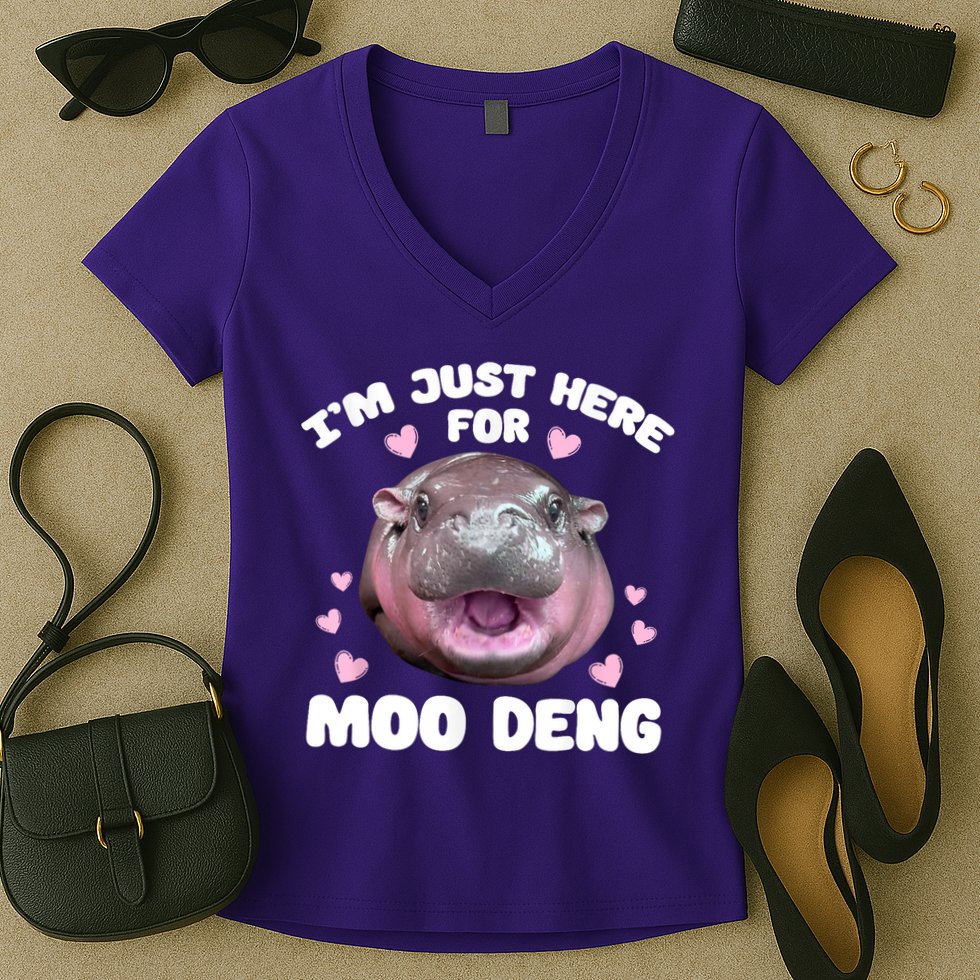 IM Just Here For The Moo Deng Women's V-Neck T-Shirt
