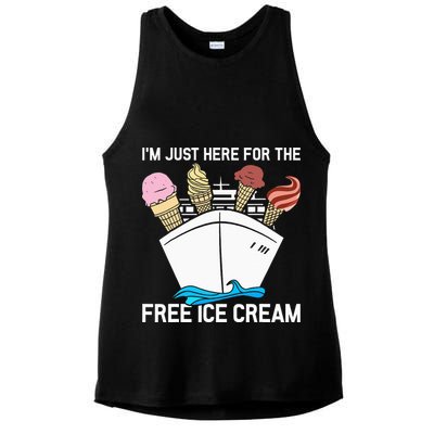 I'm Just Here For The Free Ice Cream Funny Cruise Ladies PosiCharge Tri-Blend Wicking Tank