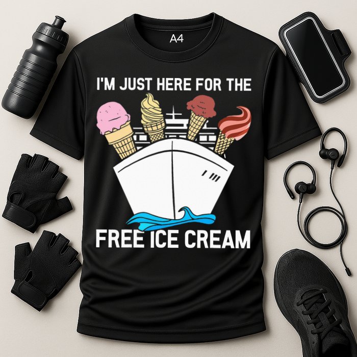 I'm Just Here For The Free Ice Cream Funny Cruise Cooling Performance Crew T-Shirt