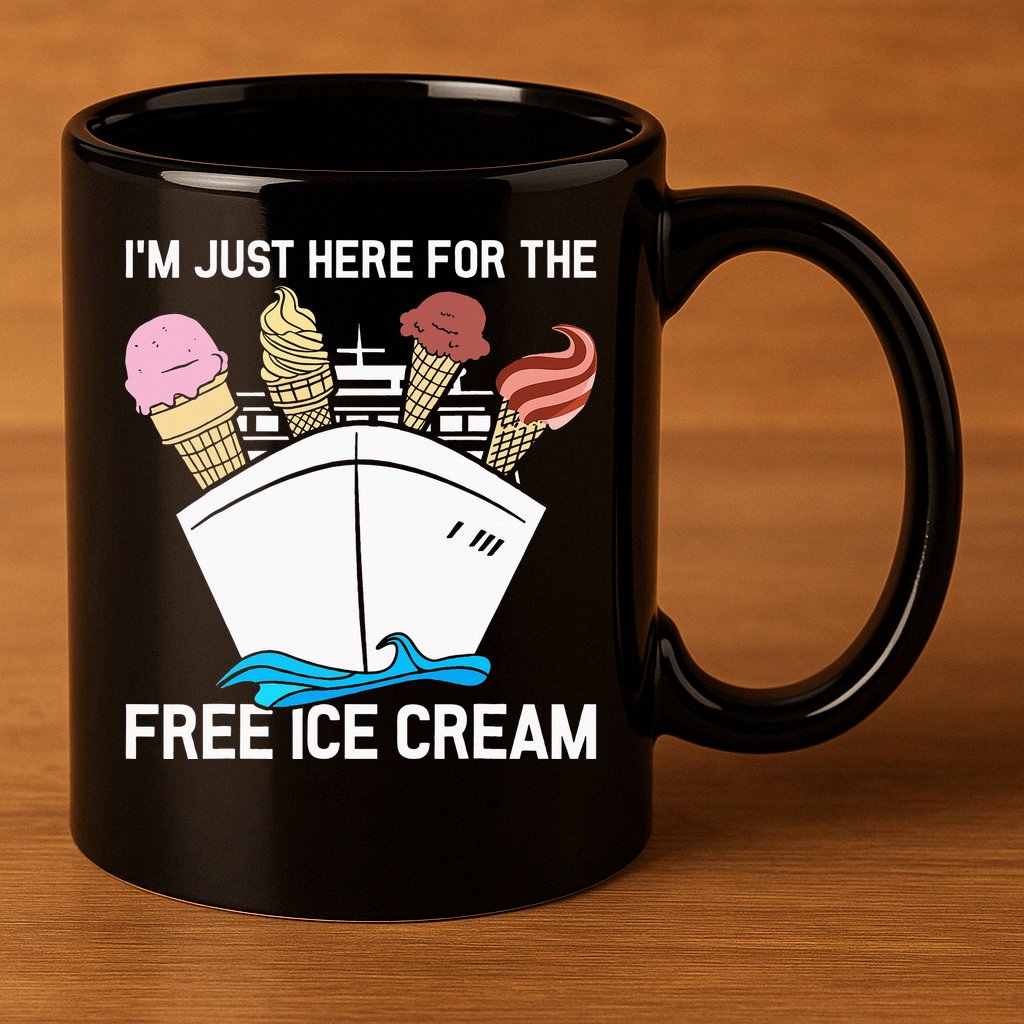 I'm Just Here For The Free Ice Cream Funny Cruise 11oz C Handle Ceramic Mug