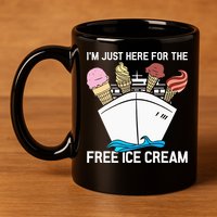 I'm Just Here For The Free Ice Cream Funny Cruise 11oz C Handle Ceramic Mug
