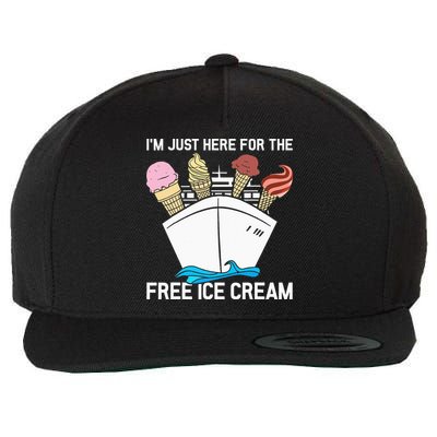 I'm Just Here For The Free Ice Cream Funny Cruise Wool Snapback Cap