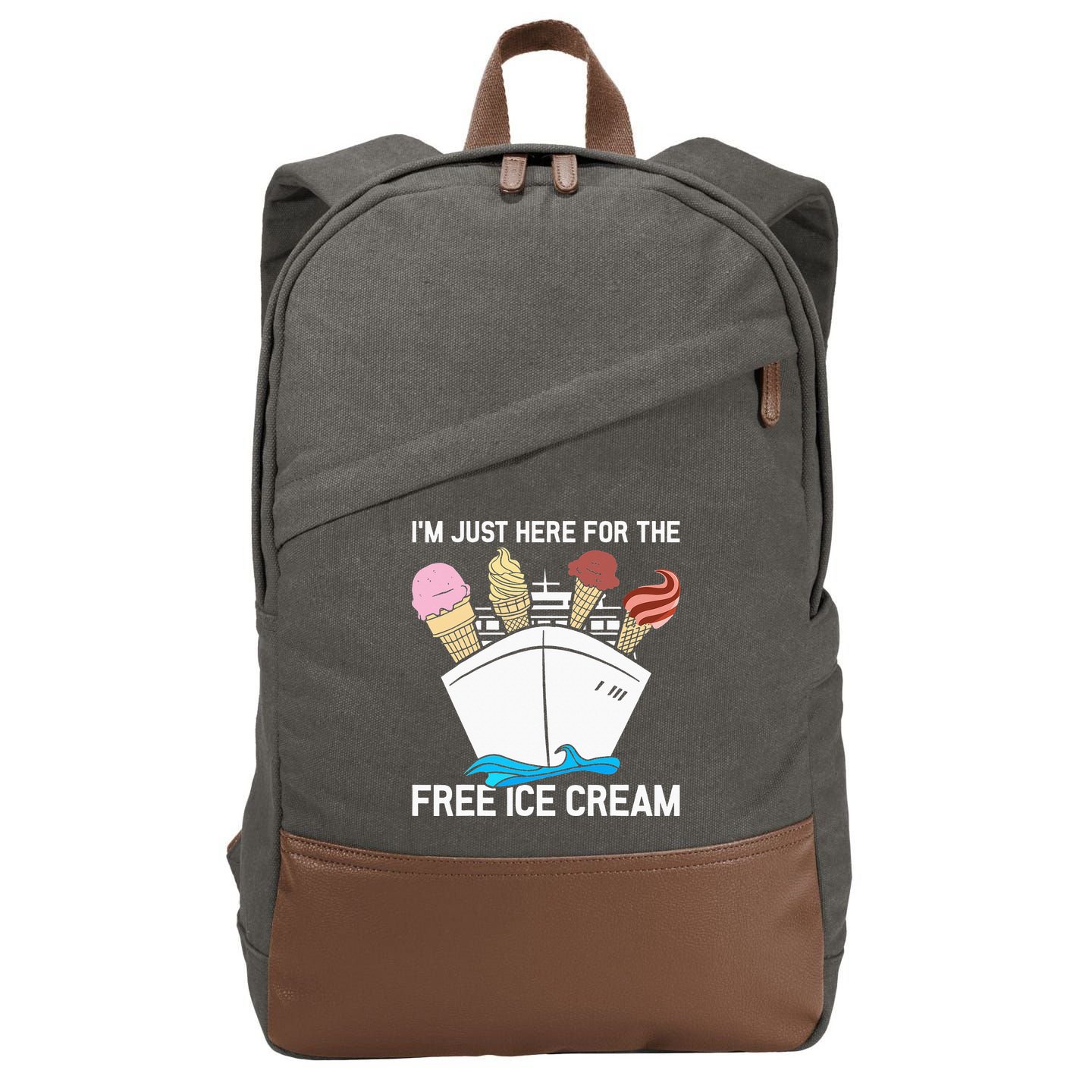 I'm Just Here For The Free Ice Cream Funny Cruise Cotton Canvas Backpack