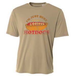 Im Just Here For The Hot Dogs Funny Foodie Weiner Hot Dog Cooling Performance Crew T-Shirt