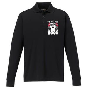 IM Just Here For The Boos Funny Halloween Performance Long Sleeve Polo