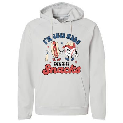 IM Just Here For The Snacks Baseball 4th Of July Hot Dog Performance Fleece Hoodie