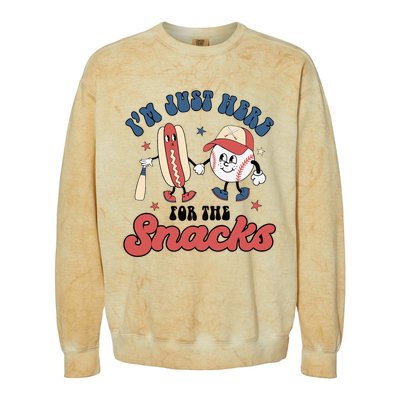 IM Just Here For The Snacks Baseball 4th Of July Hot Dog Colorblast Crewneck Sweatshirt