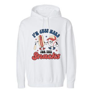 IM Just Here For The Snacks Baseball 4th Of July Hot Dog Garment-Dyed Fleece Hoodie