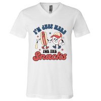 IM Just Here For The Snacks Baseball 4th Of July Hot Dog V-Neck T-Shirt