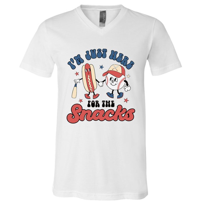 IM Just Here For The Snacks Baseball 4th Of July Hot Dog V-Neck T-Shirt