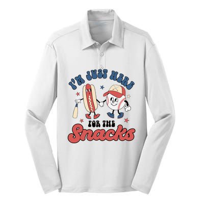 IM Just Here For The Snacks Baseball 4th Of July Hot Dog Silk Touch Performance Long Sleeve Polo