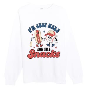 IM Just Here For The Snacks Baseball 4th Of July Hot Dog Premium Crewneck Sweatshirt