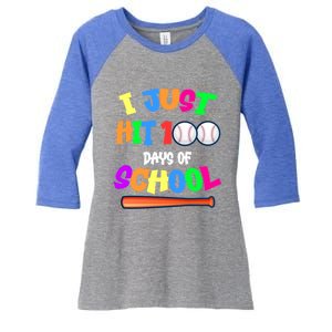 I Just Hit 100 Days Of School Baseball 100th Day Meaningful Gift Women's Tri-Blend 3/4-Sleeve Raglan Shirt