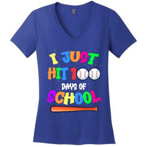 I Just Hit 100 Days Of School Baseball 100th Day Meaningful Gift Women's V-Neck T-Shirt