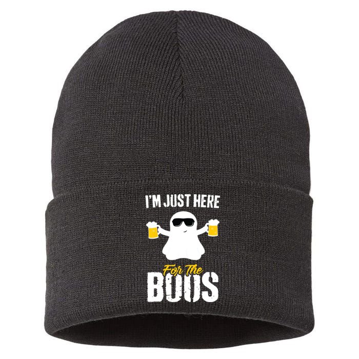 IM Just Here For The Boos Beer Funny Halloween Sustainable Knit Beanie