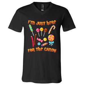 IM Just Here For The Candy Funny Halloween Costume V-Neck T-Shirt