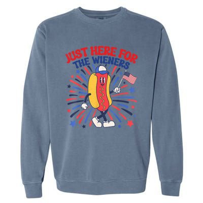 IM Just Here For The Wieners 4th Of July Funny Hot Dog Gift Garment-Dyed Sweatshirt