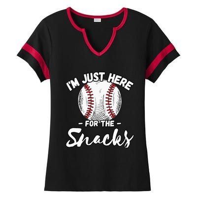 Im Just Here For The Snacks Funny Fantasy Baseball League Ladies Halftime Notch Neck Tee